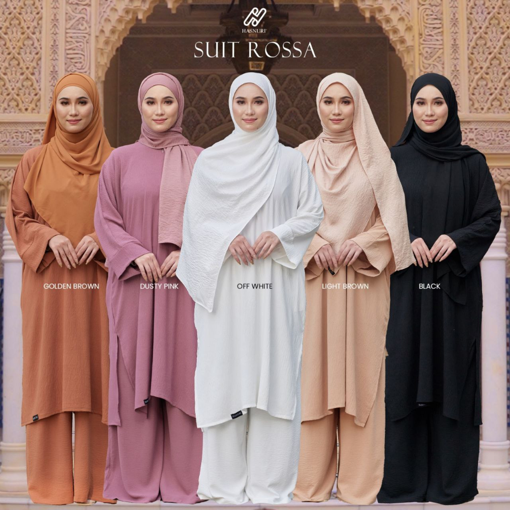 HASNURI ROSSA LONG MODERN SUIT MUSLIMAH NURSING AND WUDHU FRIENDLY IRONLESS SUIT STRAIGHTCUT