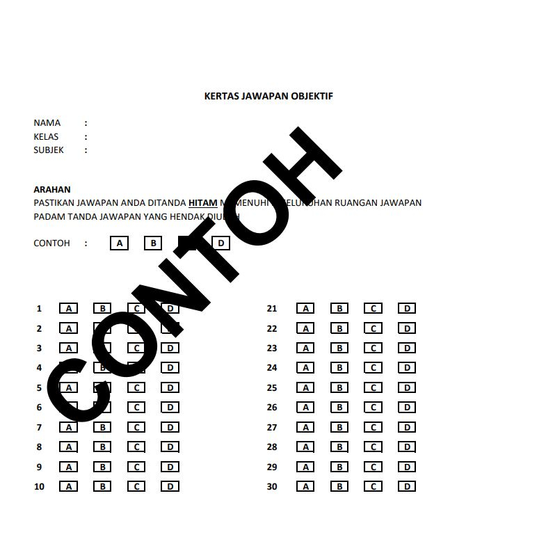 KERTAS JAWAPAN OBJEKTIF BORANG OMR PELBAGAI SUBJEK DALAM BENTUK PDF ...