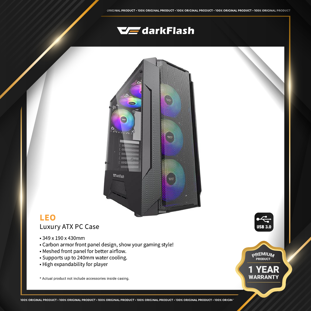 darkFlash LEO ATX Airflow Casing with Tempered Glass Side Panel ...