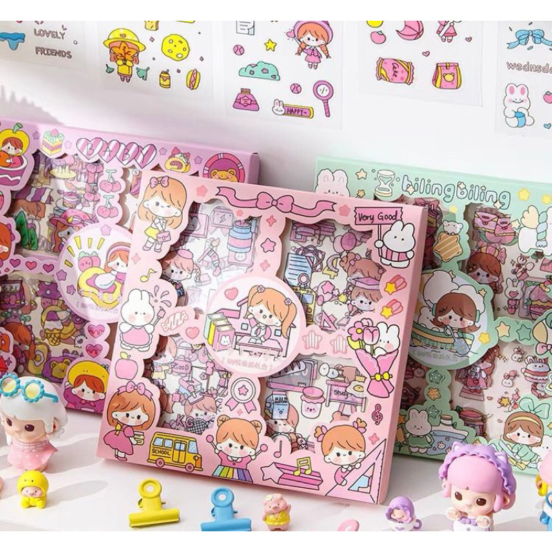 1Box=100Pcs Cute Girl Cartoon Stickers Washi Stickers Cute Book Sticker ...
