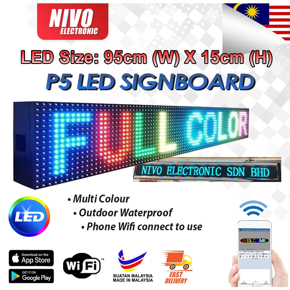 0.5ft x 3ft SINGBOARD P5 LED DISPLAY SIGNBOARD Mobile App Wifi Outdoor