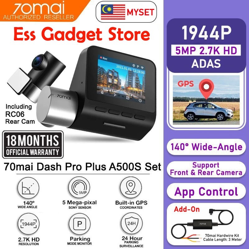 MY SET 70mai A500S Dash Cam Pro Plus + Rear Cam Set 1944P 2.7K Ultra HD ...