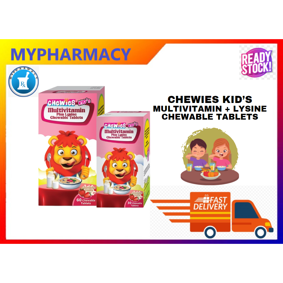 CHEWIES Multivitamin Plus Lysine Chewable Tablets Strawberry Flavour