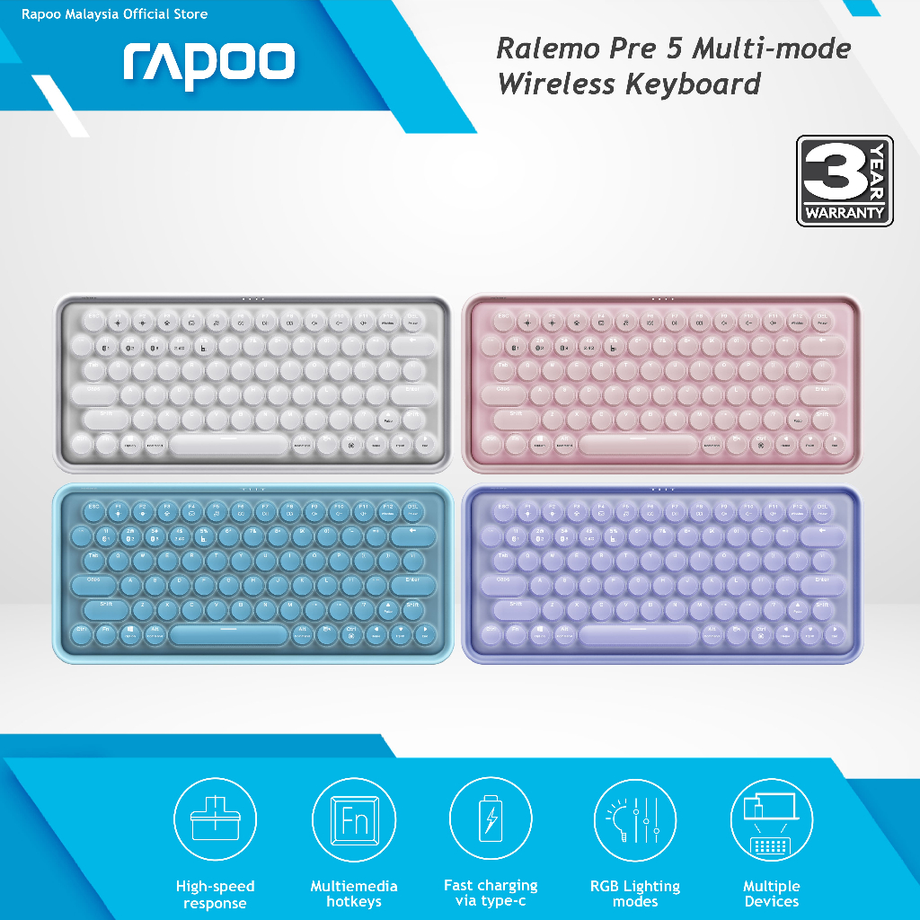 Rapoo Ralemo Pre 5 Multi-Mode Bluetooth 2.4G Wireless 79 keys ...