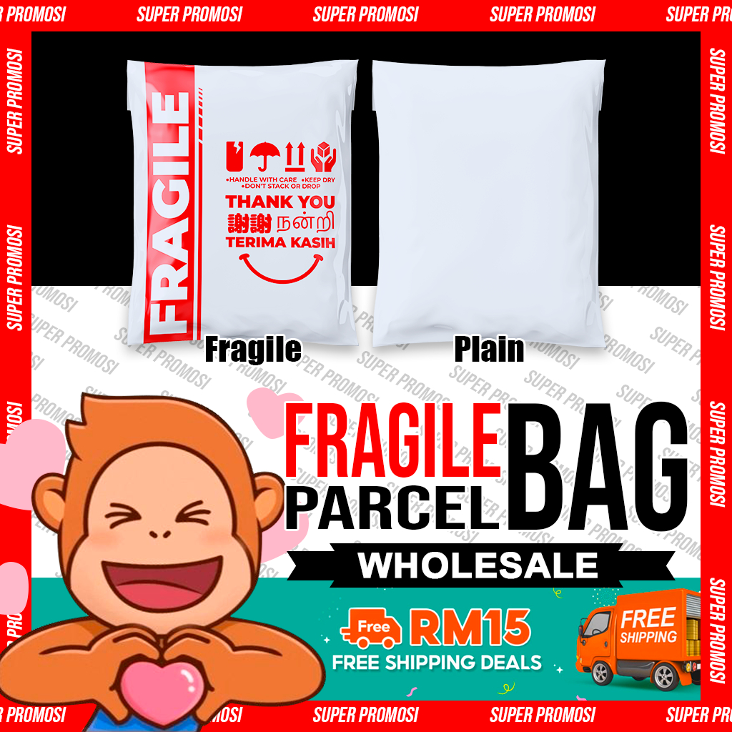 Beg Kurier [ Courier Parcel Bag With Pocket 100Pcs ] Flyer With Fragile ...