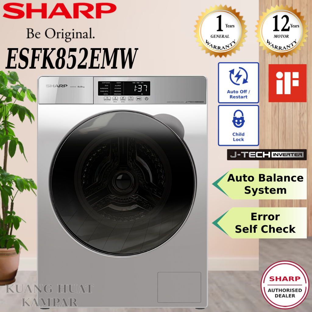 SHARP 8.5KG INVERTER FRONT LOAD WASHING MACHINE / WASHER ESFK852EMW ...