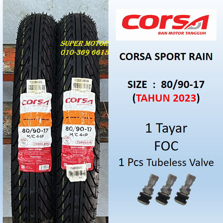 TAYAR CORSA SPORT RAIN TIUBLESS TYRE LC135 LAGENDA FZ150 Y15 Y16 RS150