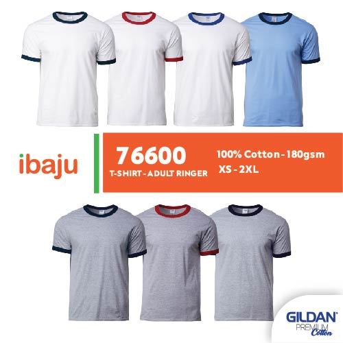 Gildan Unisex Premium Cotton Plain Men Women Adult Ringer T-Shirt