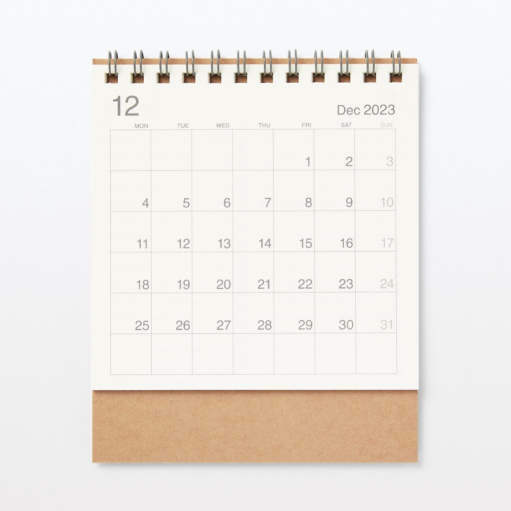 MUJI BAGASSE-PAPER MONDAY START CALENDAR/S/DEC. 2023 - DEC. 2024