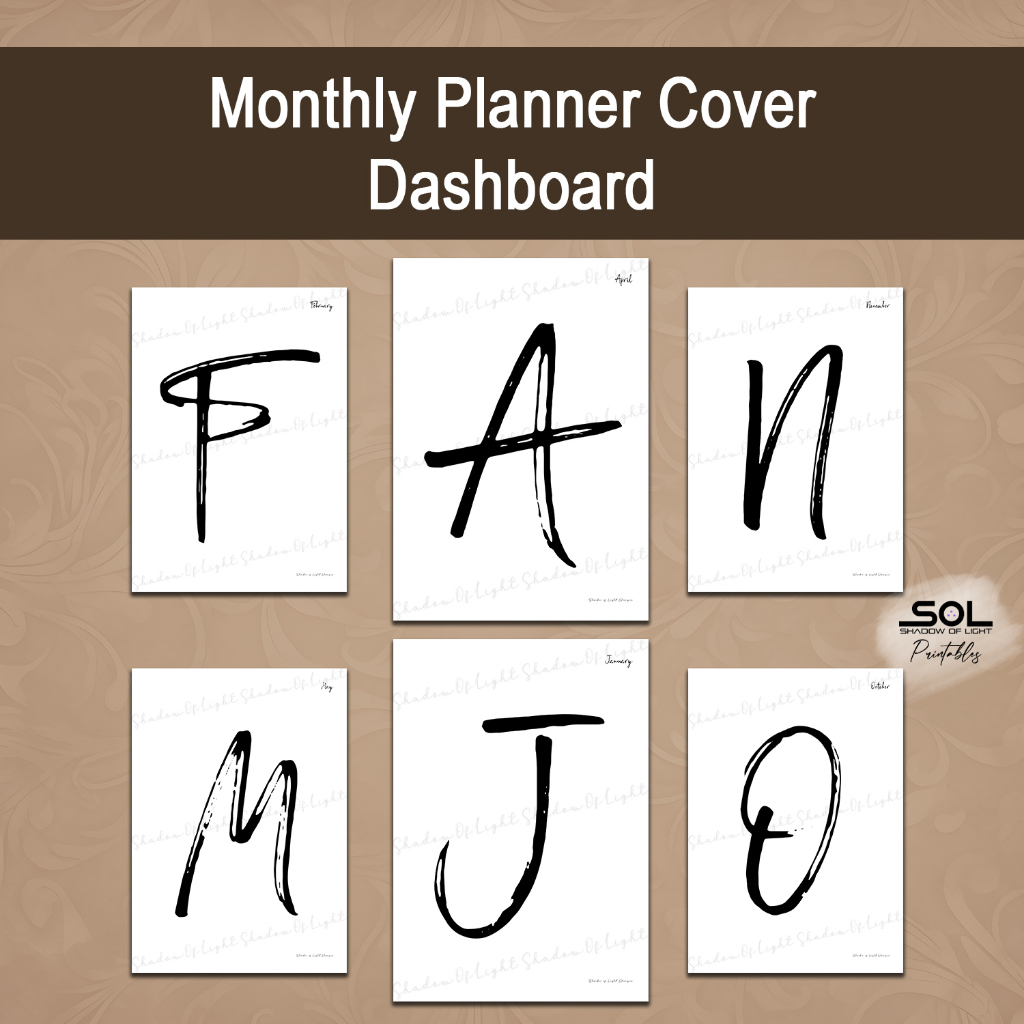 Monthly Planner Cover Dashboard Set Printable Minimalist Planner