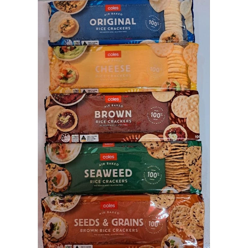 Coles Rice Crackers Original / Cheese / Brown Rice / Seaweed / Seeds