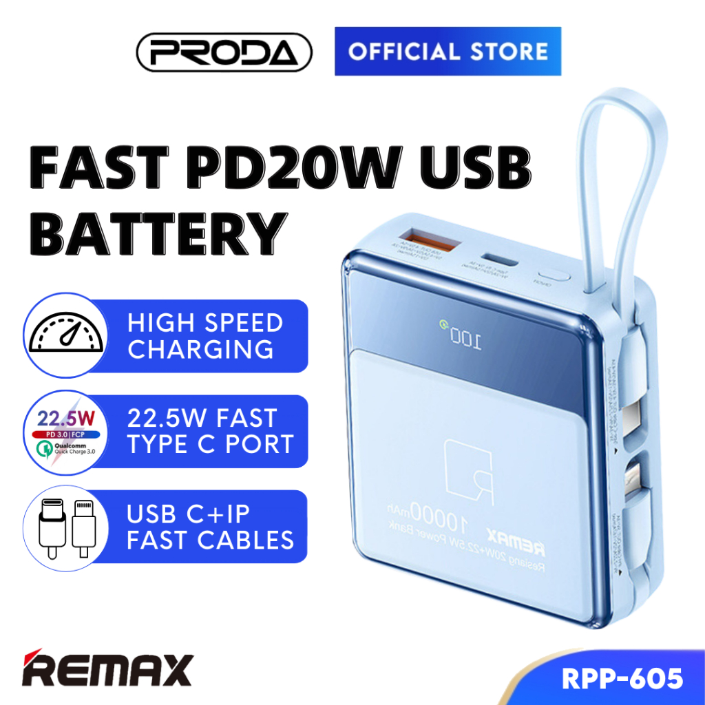 REMAX Fast Charging 22.5W Mini 10000mAh Small Powerbank With Built In ...