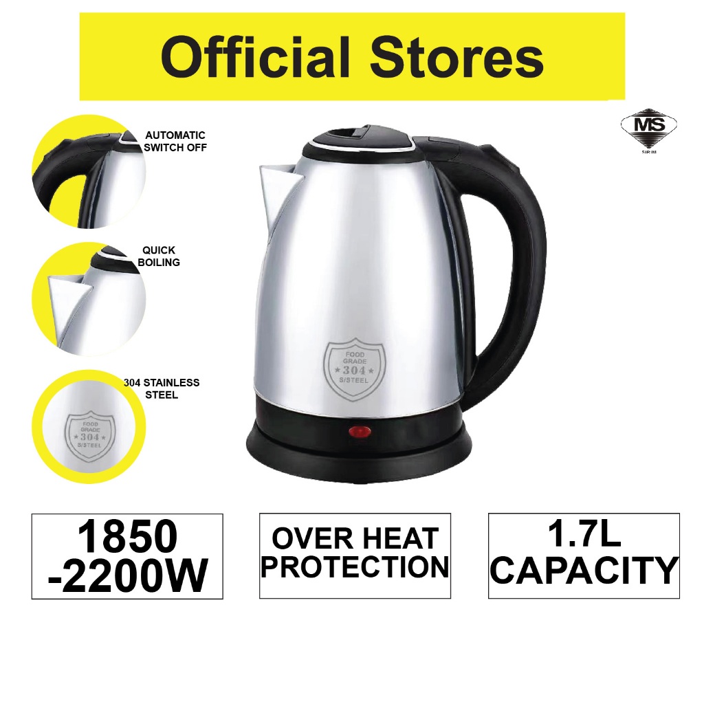 Stainless Steel 304 1.7L Electric Kettle Ketel Teko Jug Cerek Elektrik ...