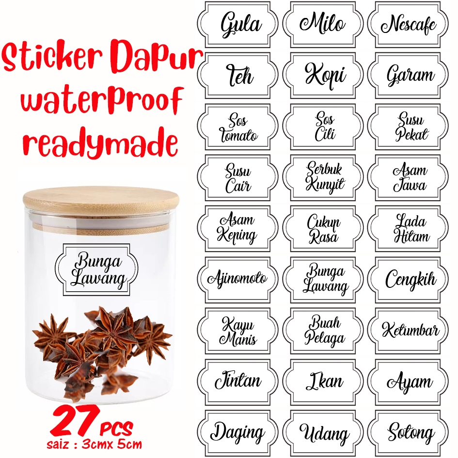 27pcs Readymade Sticker Dapur Label Waterproof Transparent Kalis Air ...
