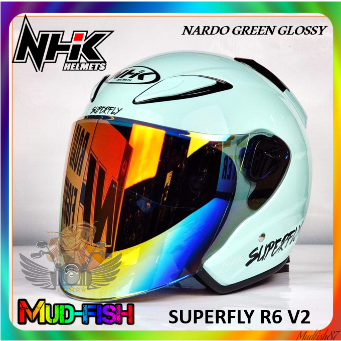 TOPI KELEDAR NHK R6 V2 SUPERFLY HELMET (NARDO GREEN GLOSSY) | Shopee ...