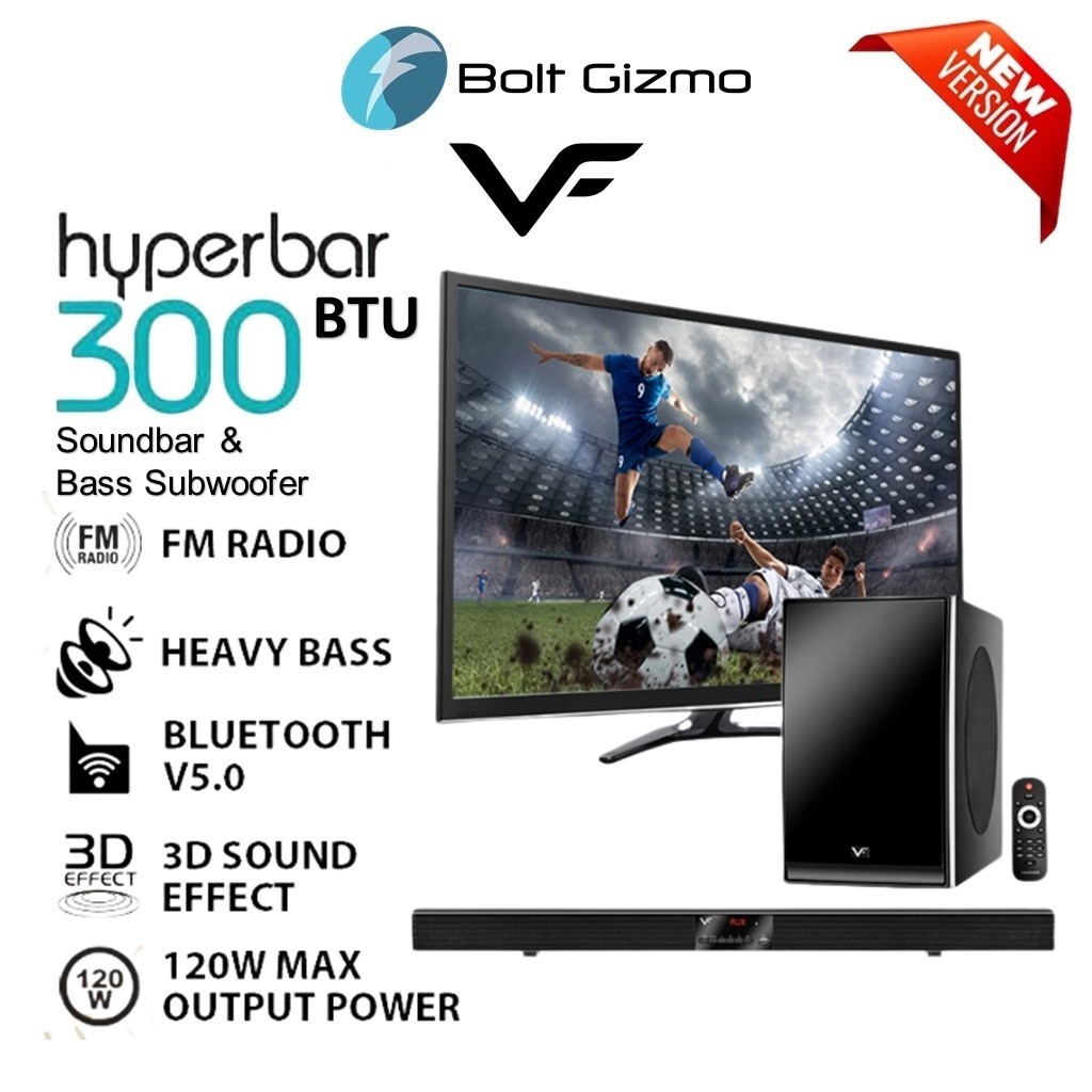 Vinnfier VF HyperBar 300 BTU Bluetooth Soundbar With Remote Control And ...