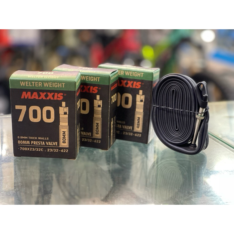 thumbnail image 2 of Maxxis 700x23-32C Ultralight Bicycle Inner Tubes - Presta Valve - 2-Pack - Road Bike Rubber Tubes 2 of 6