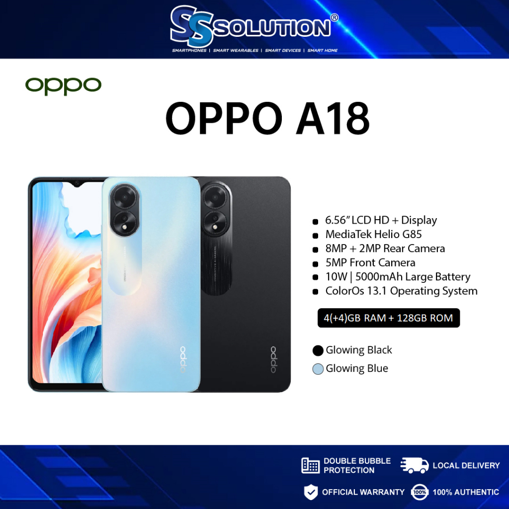 Oppo A18 l 4(+4)GB Extended RAM + 128GB ROM l MediaTek Helio G85 ...