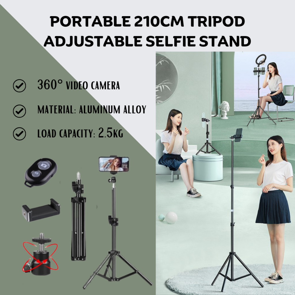 Portable 210cm 2.1m Tripod Adjustable Selfie Stand Tripod Phone Holder