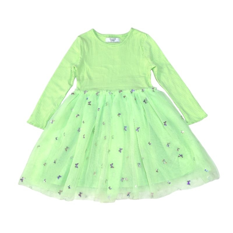 Primark kids girl dress long sleeve green dress silver butterfly - size  1.5T-8T | Shopee Malaysia