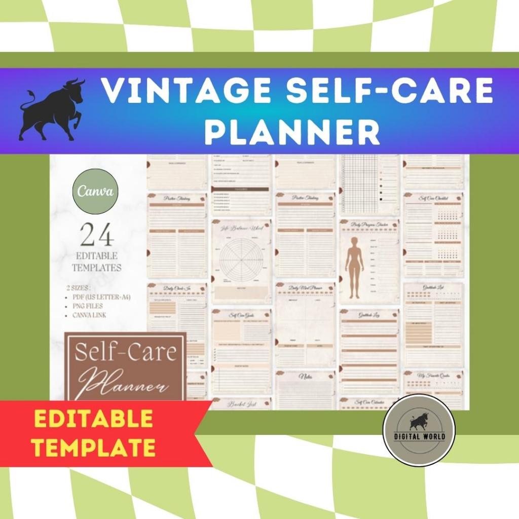 Vintage Canva Selfcare Planner | Editable Canva Planner | Canva Planner ...