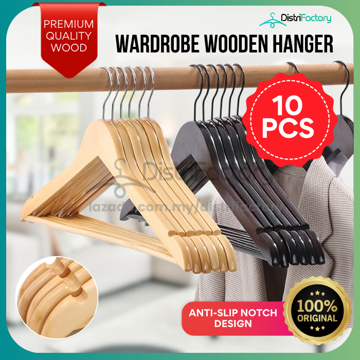 10 Pcs Wooden Hanger Penyangkut Baju Kayu Boutique Solid Clothe Wooden ...