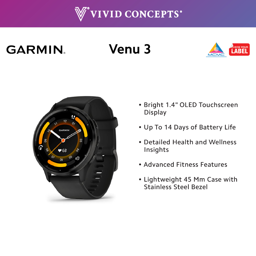 Garmin Venu 3 GPS Smartwatch AMOLED Display 45 mm Watch, Advanced