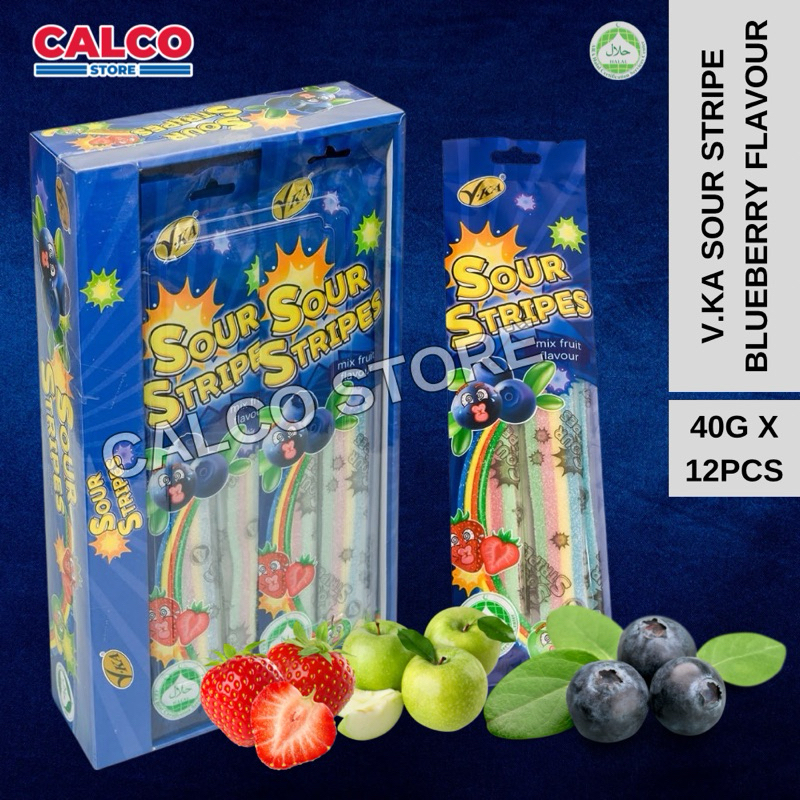 40g x 12pcs V.KA Sour Stripes Mix Fruit Flavour Candy Sweets Masam