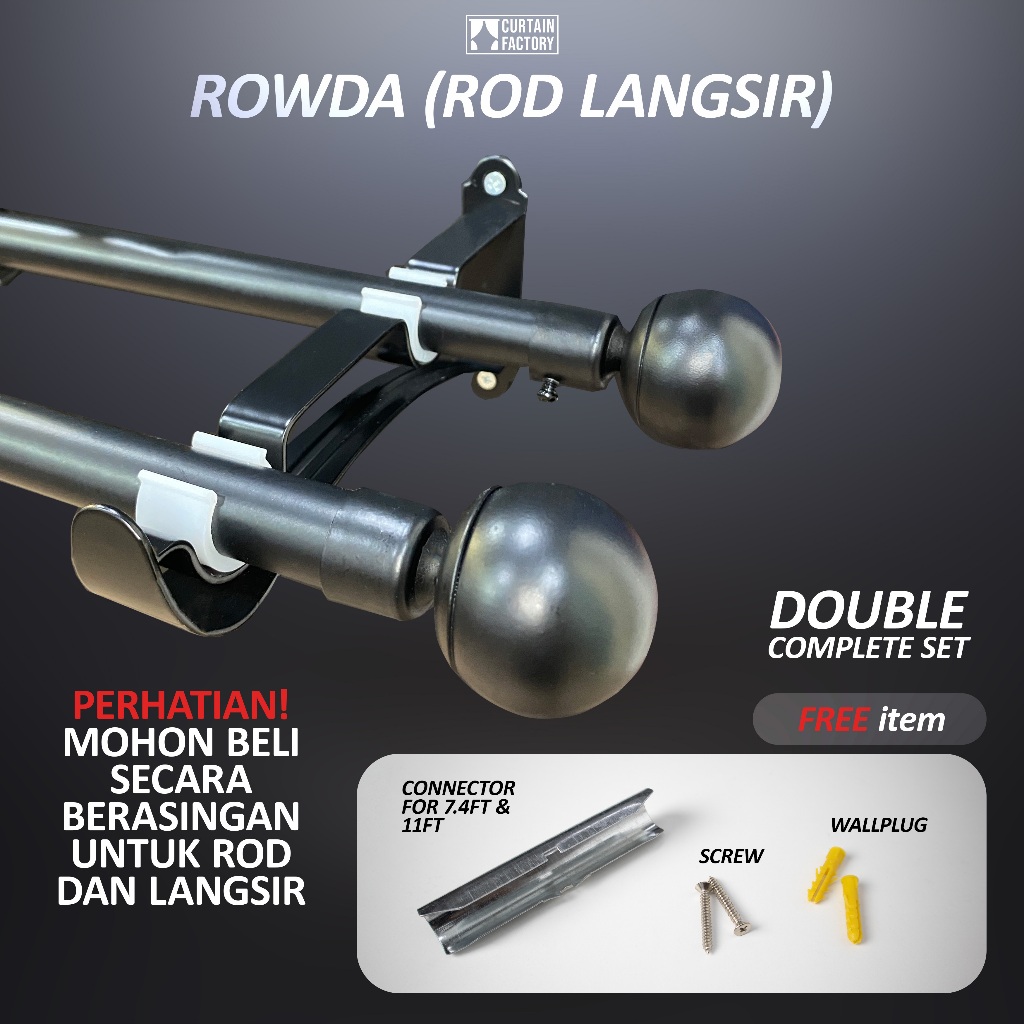 Rod Langsir Double Ready Stock, Material Alloy Steel, Rod Kayu Hitam