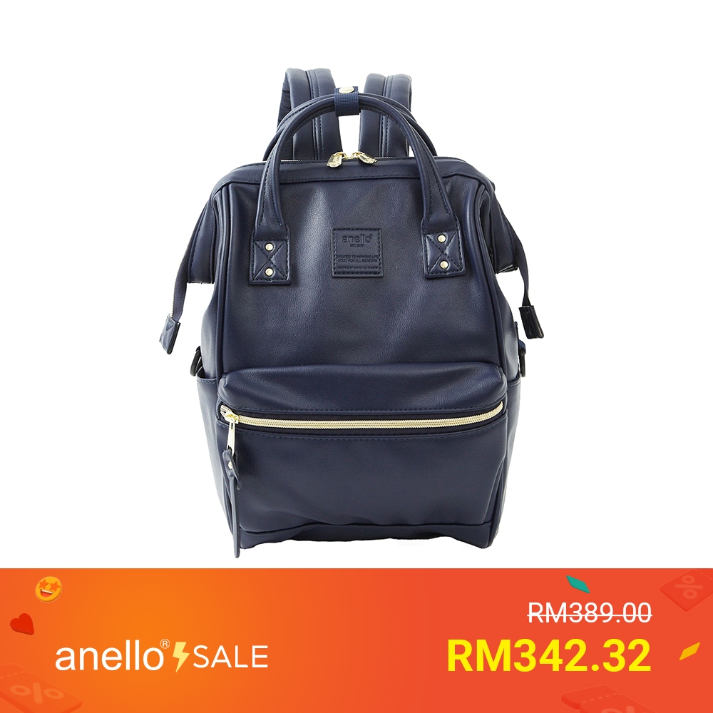 Anello JAPAN Backpack Signature Design Synthetic PU Leather Backpack in  small for Unisex AT-B1212( Navy Blue)