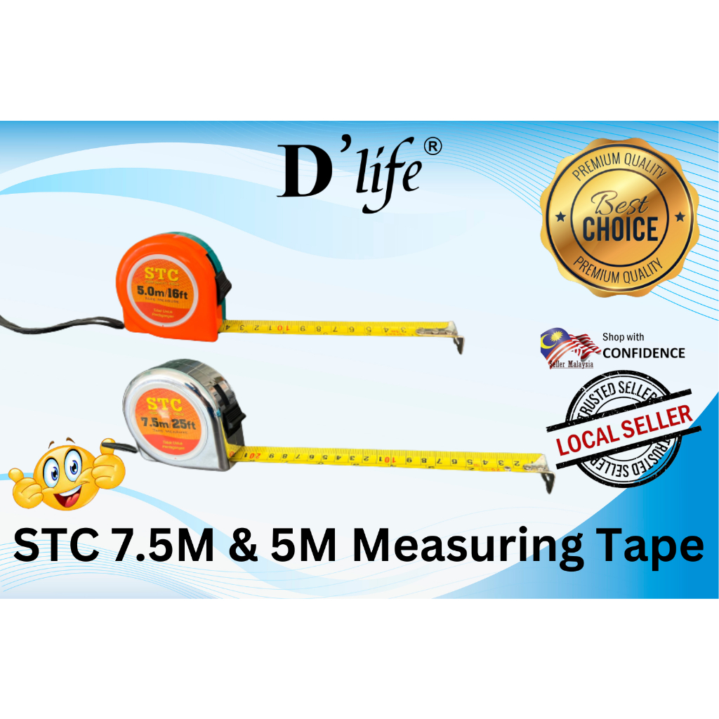 D'Life Heavy Duty STC Measuring Tape 7.5m(25ft) & 5m(16ft) Chrome Tape ...