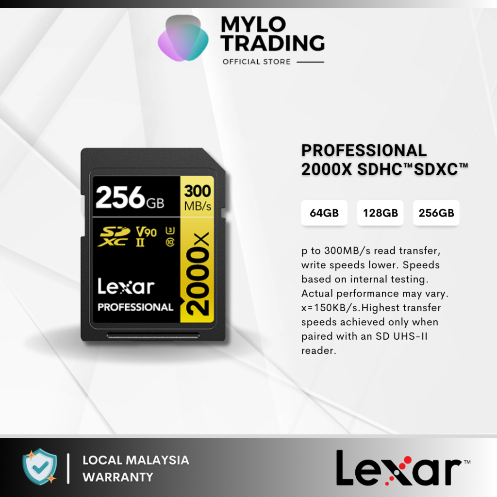 Lexar 64GB 128GB Professional 2000x SDXC UHSII, 300MB/s 260 MB/s Memory Card High Speed