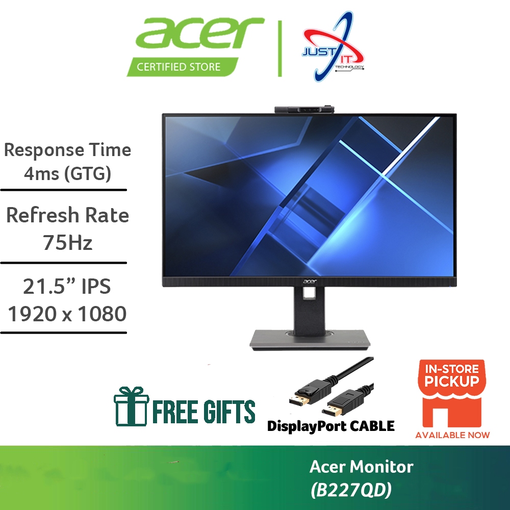 ACER B227QD / B227Q D 21.5" MONITOR WITH WEBCAM ( 21.5" IPS FHD / 4Ms ...