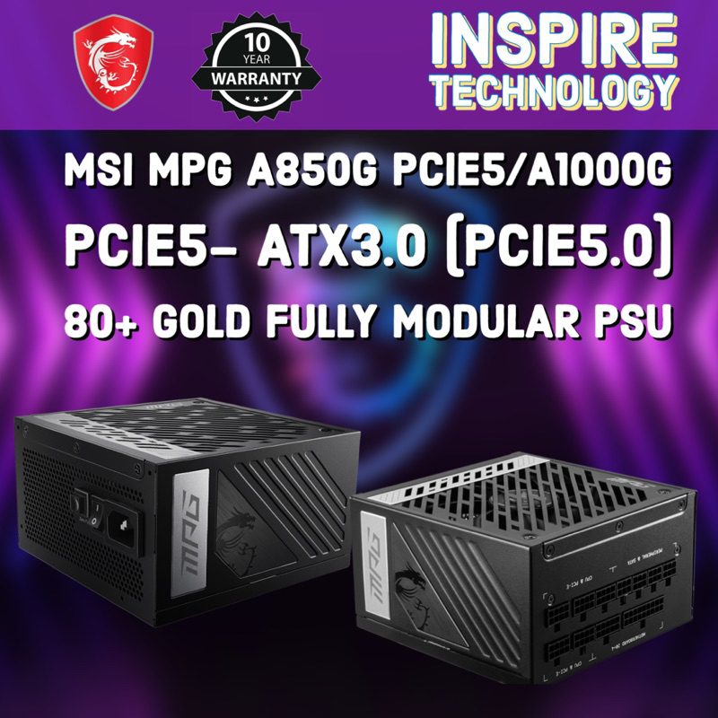 MSI MPG A850G PCIE5/A1000G PCIE5- ATX3.0 (PCIe5.0) 80+ Gold Fully Modular  PSU