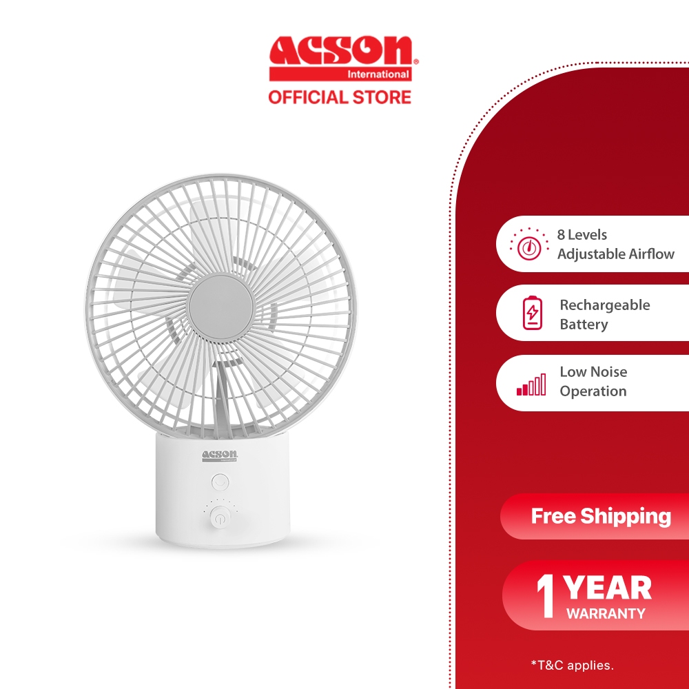 Acson USB Table Fan (White) ATF06B Rechargeable / Portable / Compact