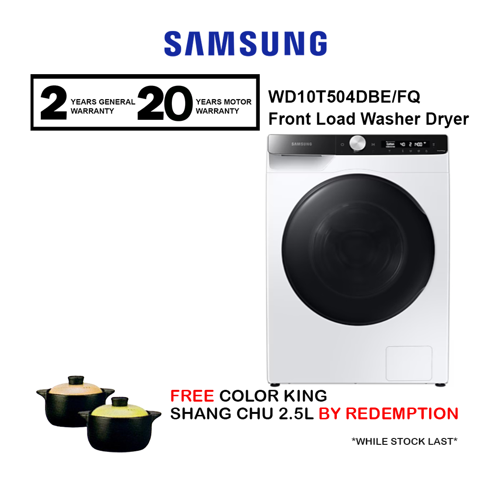 SAMSUNG Washer Dryer WD10T504DBE / WD10T504DBE/FQ White Front Load 10