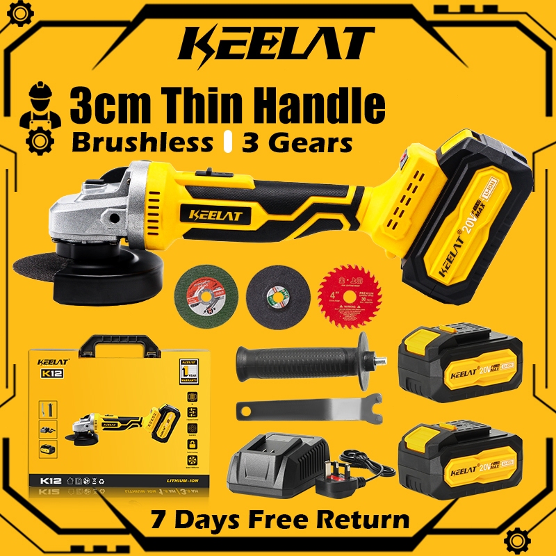 KEELAT Slim Cordless Grinder Machine Handheld Wireless Power Tools Heavy Duty Angle Grinder
