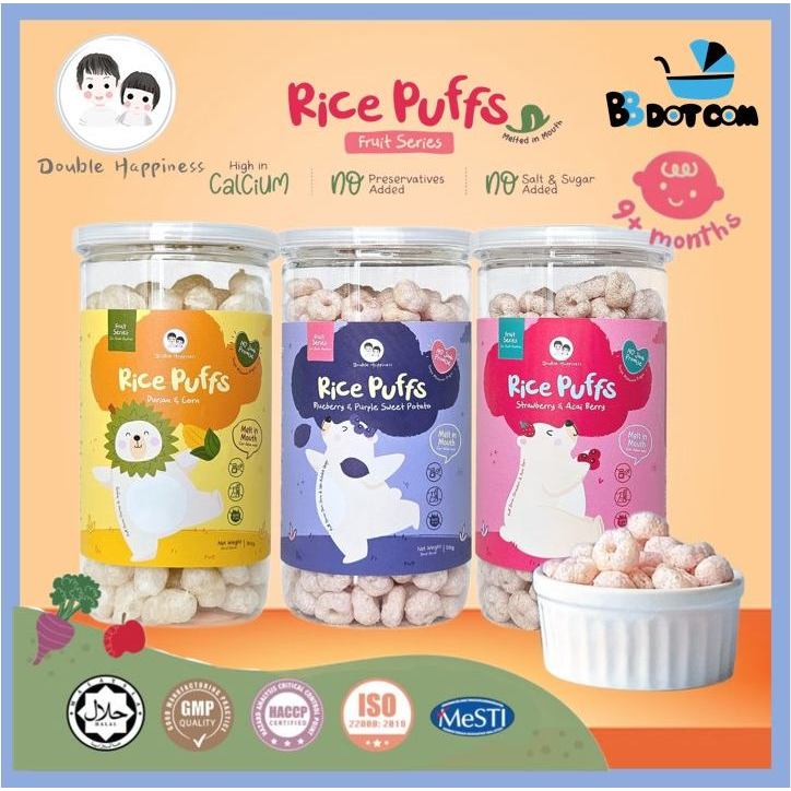 Double Happiness Biscuit Bayi Baby Snack Calcium Rich Baby Rice Puffs ...