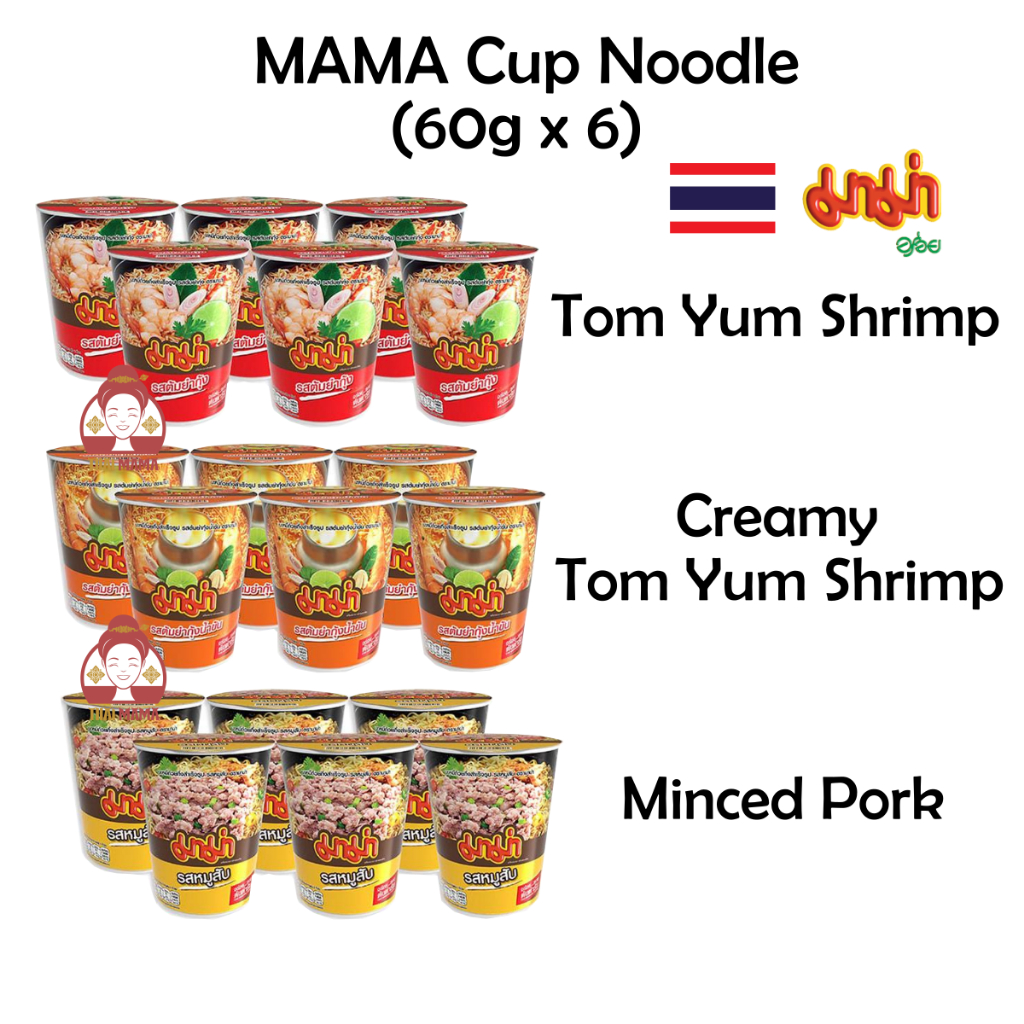 MAMA Cup Noodle 60g x 6 ( Tom Yum Shrimp / Creamy Tom Yum Shrimp ...