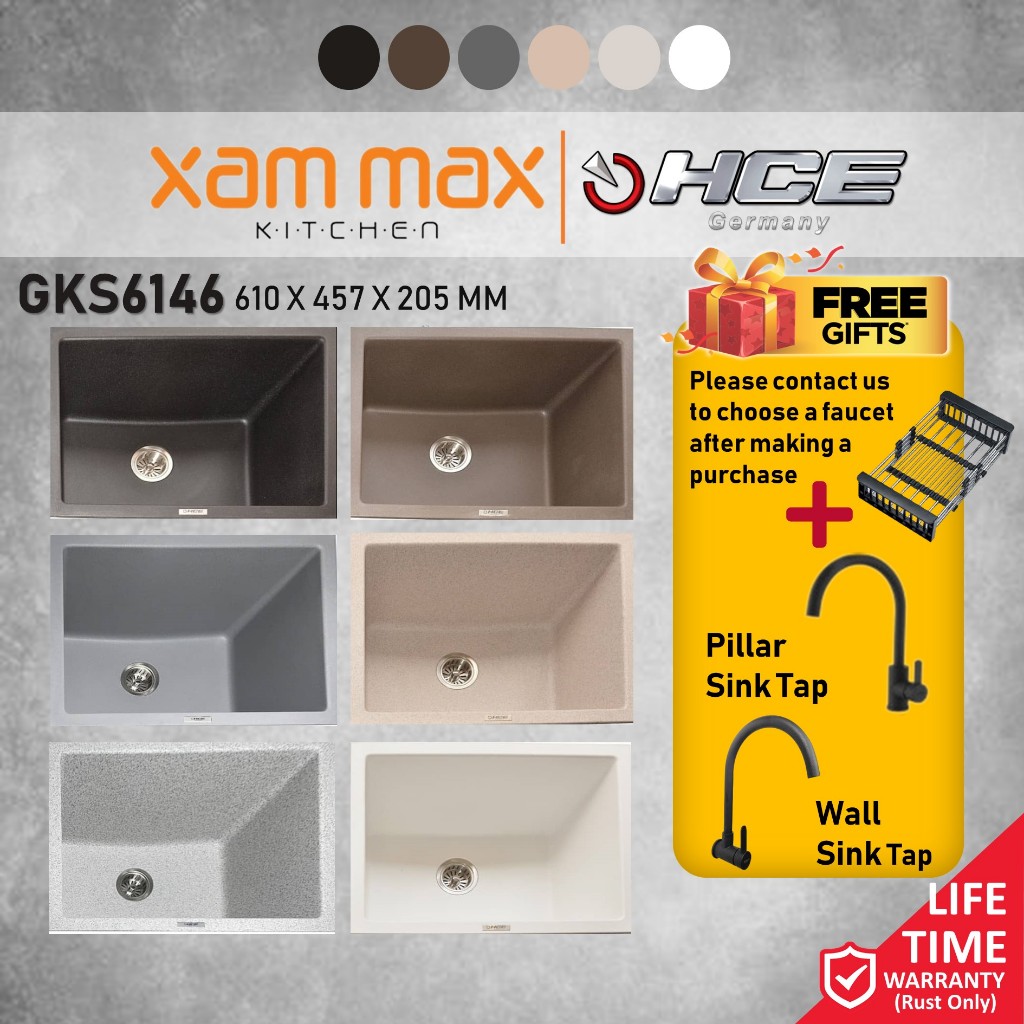 HCE SINGLE BOWL/DOUBLE BOWL UNDERMOUNT GRANITE KITCHEN SINK SINKI DAPUR M.BLACK/M.BROWN/M.GREY