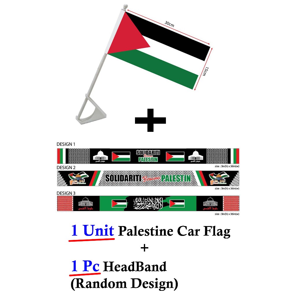 Palestine Car Flag dan Palestine Headband (Random Design) Bendera