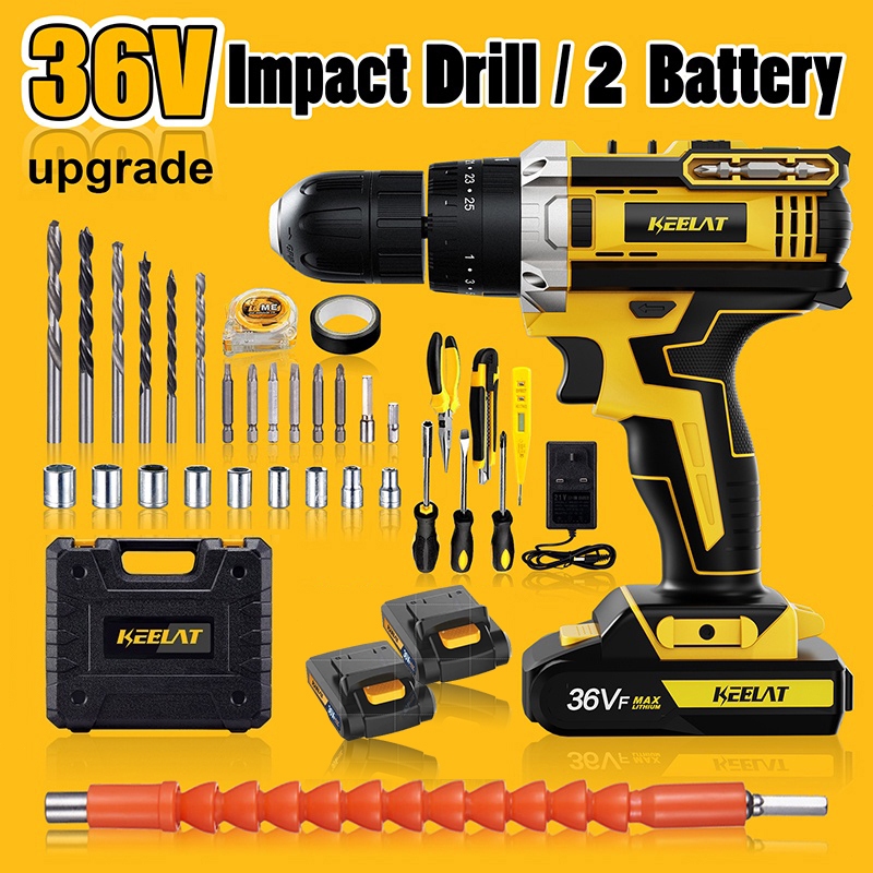 KEELAT KCD005 36V Cordless Drill Impact Hammer Drill Set Hand Drill