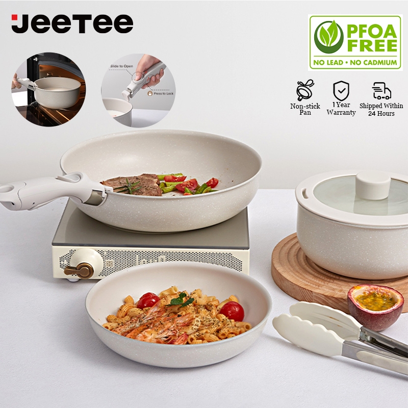 JEETEE Non Stick Ceramic Detachable Cookware Set Handle Removable