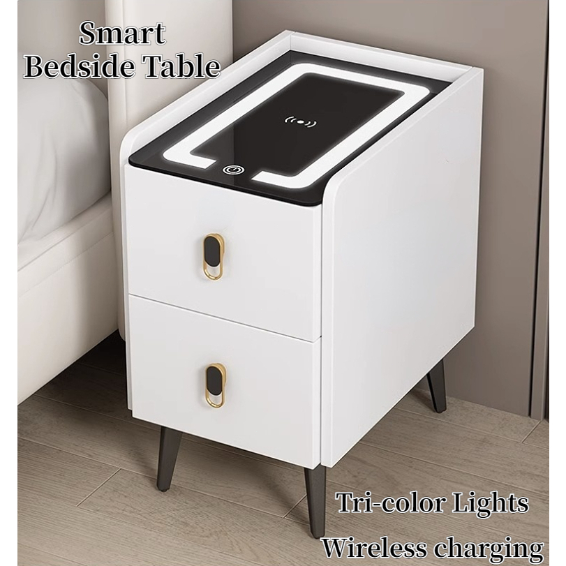 NIVISON Smart Bedside Table Side Table Bedroom [Wireless Charging+Three ...