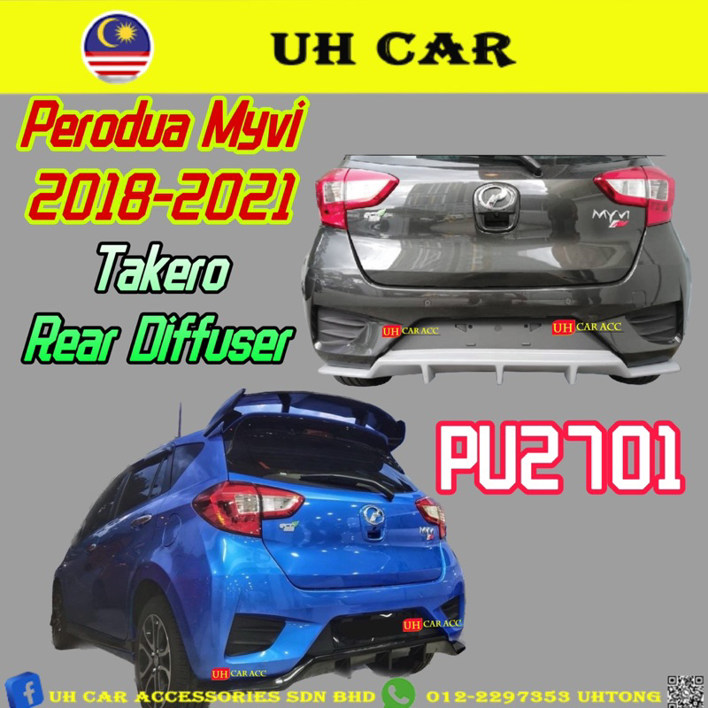 (PU2701) Perodua Myvi 2018-2021 Takero Rear Diffuser Lip Glossy Black ...