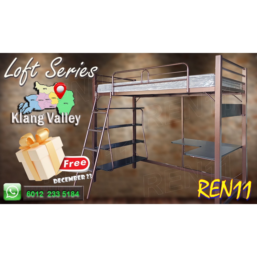 🔥Klang Valley Only🔥Double Decker Bedframe With Study Desk & Book Shelf ...