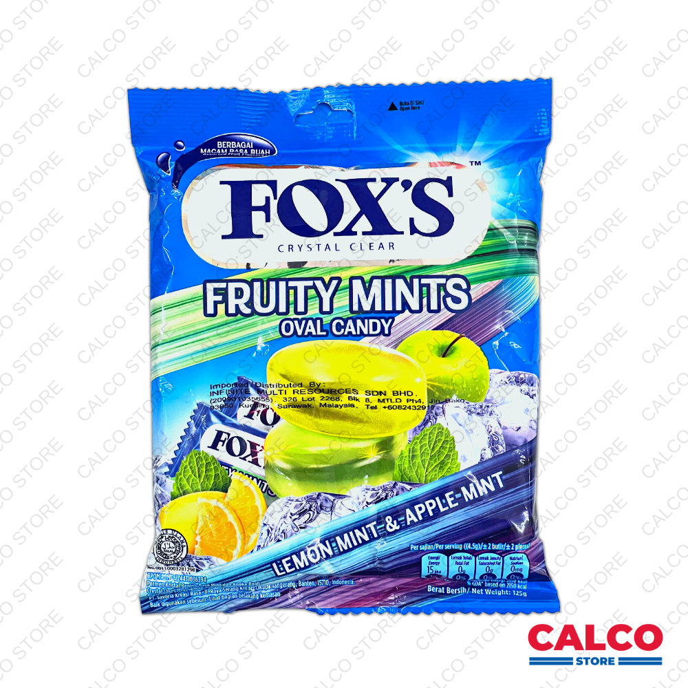 125g Foxs Crystal Clear Fruits Oval Candy Lemon Mint And Apple Mint Permen Kristal Bening Rasa 4311