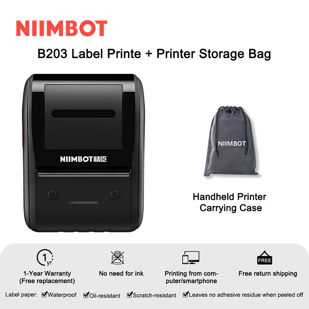 Niimbot B203 Label Printer Wireless Bluetooth Thermal Label Tape Roll Label Sticker Inkless 1801