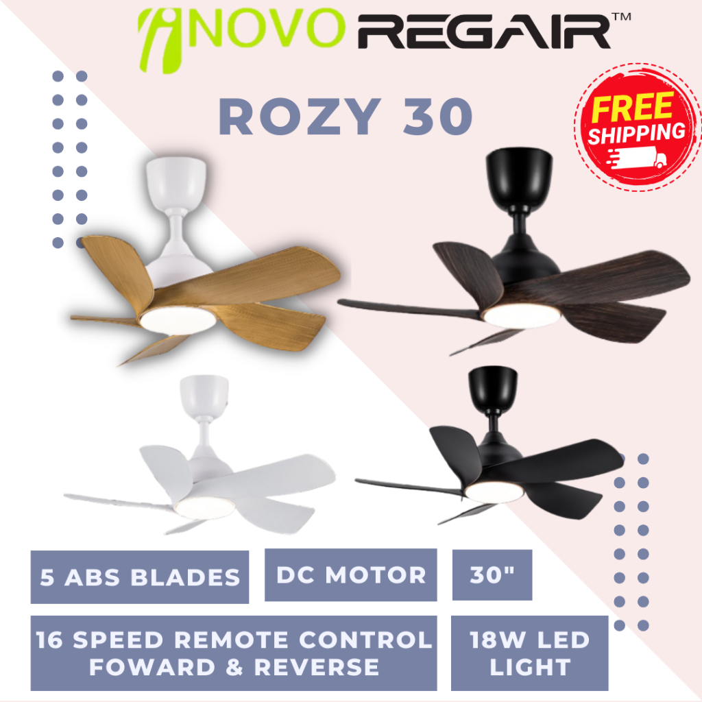 Regair Inovo Rozy 30" Mini Ceiling Fan Led Light Remote Control Kipas