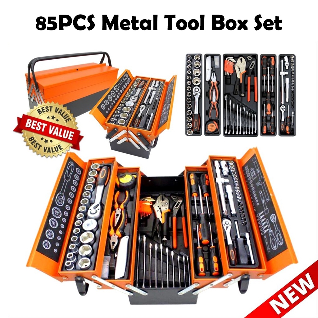 85PCS Metal Tool Box Set Tool Box Heavy Duty Tools Box Full Set Kotak